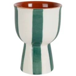 Fabrique de Styles Accessoires De Table*Coquetier en grès rayé émeraude et blanc d4.5cm - Alaria