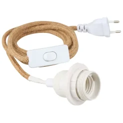 Fabrique de Styles Ampoules Et Cordons Électriques*Cordon électrique avec interrupteur en tissu naturel et blanc 1.75m