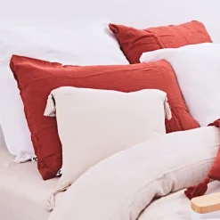 Fabrique de Styles Coussins Et Housses*Coussin dehoussable avec pompons en gaze de coton pampa 40x40cm - Gaia