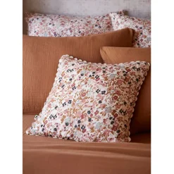Fabrique de Styles Coussins Et Housses*Coussin déhoussable avec croquet en gaze de coton imprimée pampa 40x40cm - Capucine