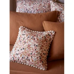 Fabrique de Styles Coussins Et Housses*Coussin déhoussable avec croquet en gaze de coton imprimée pampa 40x40cm - Capucine