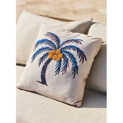 Fabrique de Styles Coussins Et Housses*Coussin palmier en coton et bleu 45x45cm - Palme
