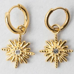 Fabrique de Styles Bijoux Fantaisie*Créoles x2 soleil h25mm acier inoxydable+strass