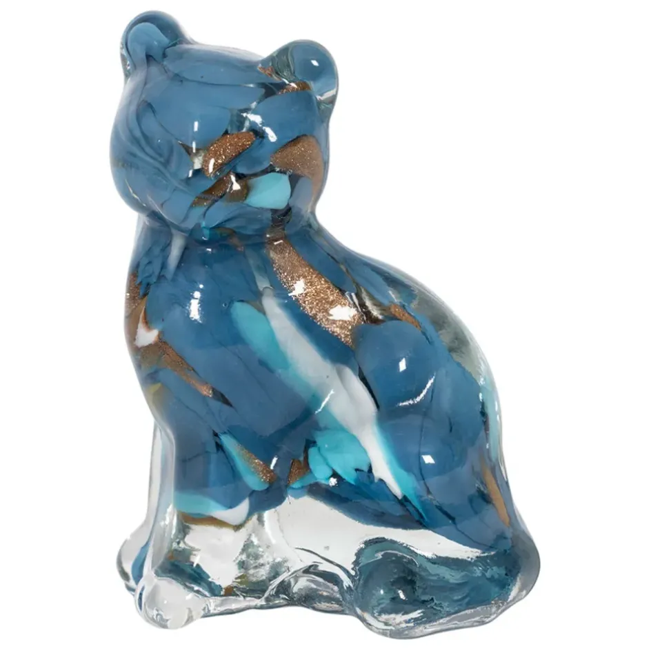 Fabrique de Styles Petits Objets Déco*Déco chat en verre bleu et doré - Félin