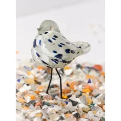 Fabrique de Styles Petits Objets Déco*Déco moineau en verre blanc et bleu pailleté - Serin