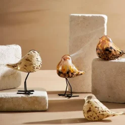 Fabrique de Styles Petits Objets Déco*Déco moineau en verre et fer beige et doré - Serin