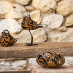 Fabrique de Styles Petits Objets Déco*Deco moineau en verre et camel - Serin