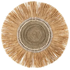 Fabrique de Styles Déco À Suspendre Et Adhésive*Deco murale rosace en raphia naturel et blanc - Cauri