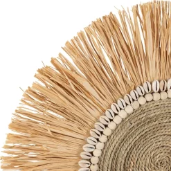 Fabrique de Styles Déco À Suspendre Et Adhésive*Deco murale rosace en raphia naturel et blanc - Cauri