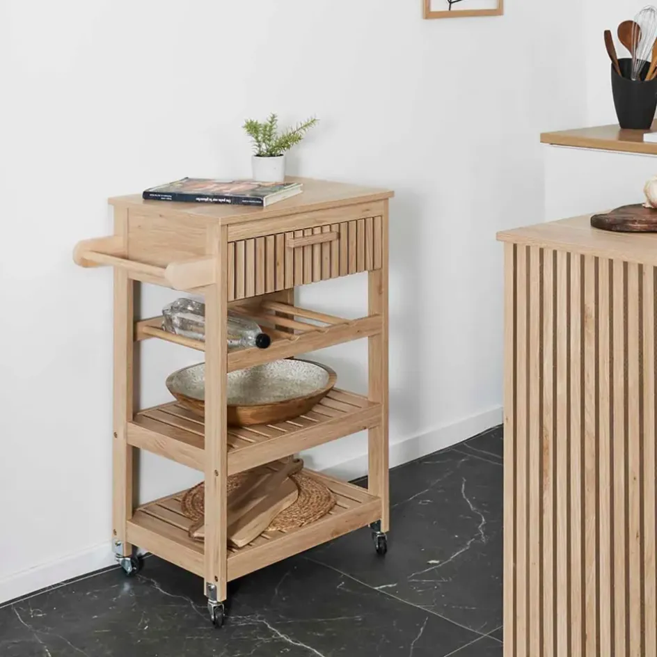 Fabrique de Styles Ilots Et Dessertes*Desserte en bois 3 niveaux et 1 tiroir - Kara