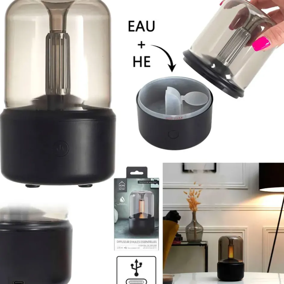 Fabrique de Styles Huiles Essentielles Et Diffuseurs*Diffuseur d'huiles essentielles verre fumé h19cm