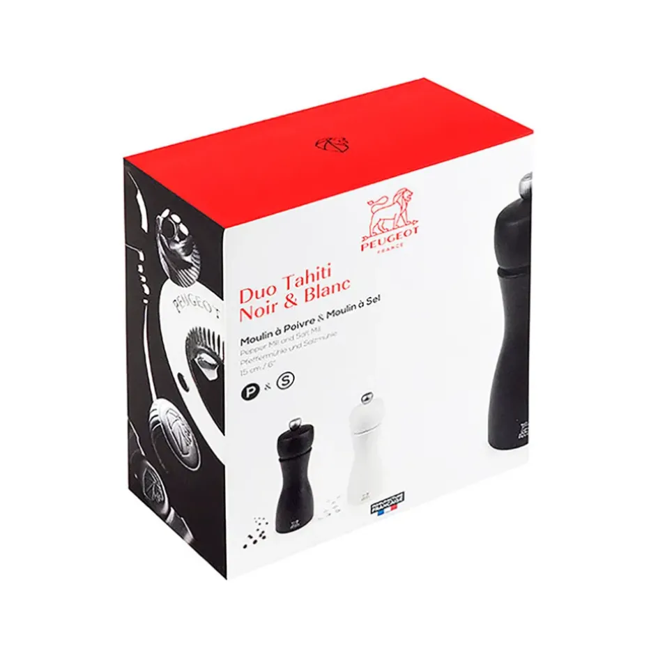 Fabrique de Styles Salières Et Poivrières*Duo moulin a poivre et sel tahiti blanc et noir mat 15cm