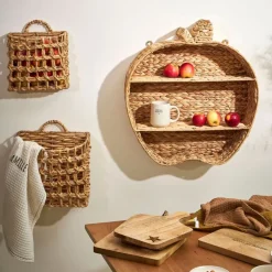 Fabrique de Styles Étagères Murales*Etagere murale 2 niveaux en jacynthe d'eau et fer h59cm - Pomme