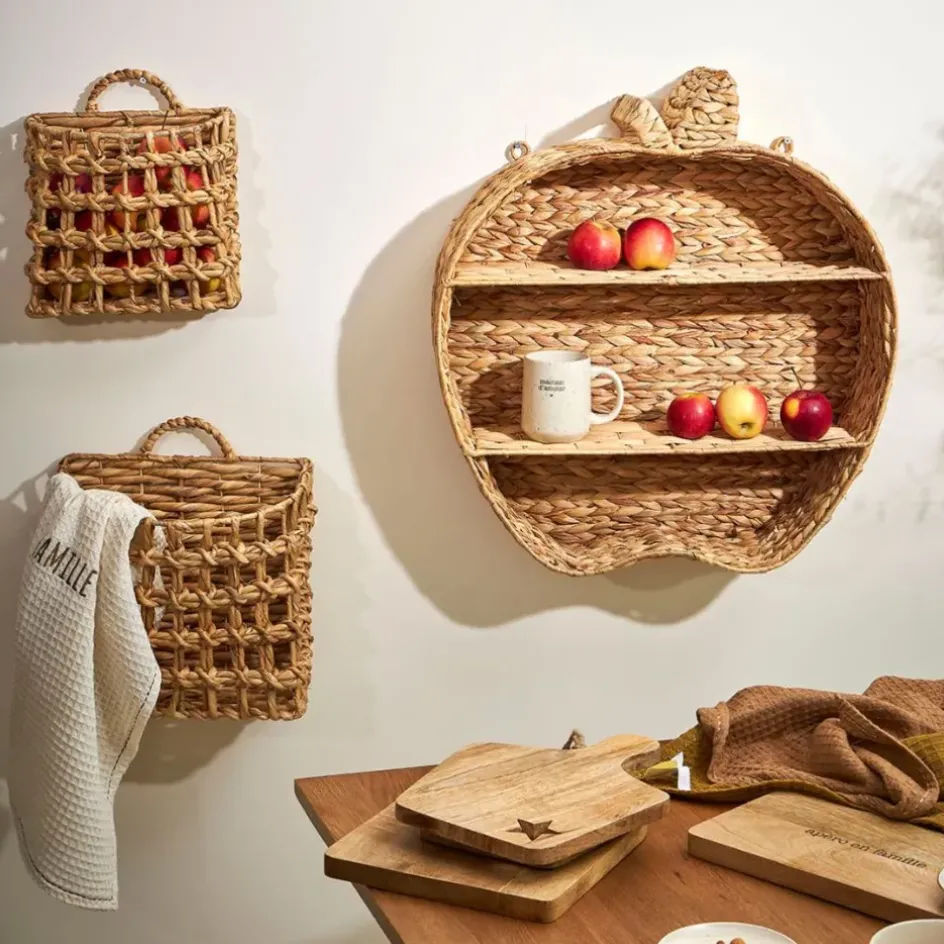 Fabrique de Styles Étagères Murales*Etagere murale 2 niveaux en jacynthe d'eau et fer h59cm - Pomme