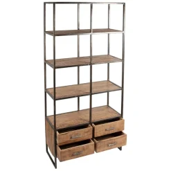 Fabrique de Styles Bibliothèques Et Étagères*Etagère en fer noir et bois d' acacia H200cm- Factory