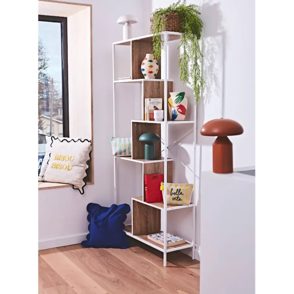 Fabrique de Styles Bibliothèques Et Étagères*Etagère en métal blanc et bois naturel h180cm - Edgard