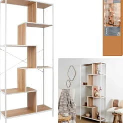 Fabrique de Styles Bibliothèques Et Étagères*Etagère en métal blanc et bois naturel h180cm - Edgard