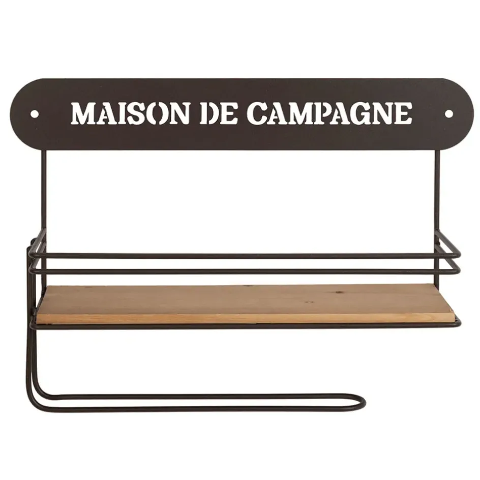 Fabrique de Styles Étagères Murales*Etagère murale avec dévodoir en fer brun et sapin - Maison De Campa