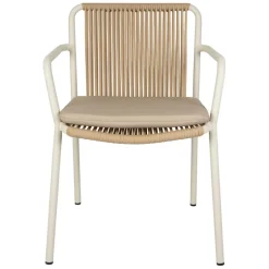 Enfant Fabrique de Styles Chaises, Fauteuils|Jardin*Fauteuil d'extérieur avec coussin en tissu beige et blanc - Ajay