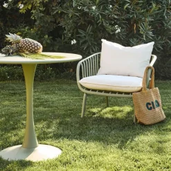 Enfant Fabrique de Styles Chaises, Fauteuils|Jardin*Fauteuil d'extérieur avec 2 coussins en tissu blanc - Lumi