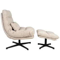 Fabrique de Styles Fauteuils*Fauteuil et repose pied en tissu beige et fer noir - Lery