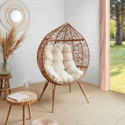 Enfant Fabrique de Styles Chaises, Fauteuils|Jardin*Fauteuil extérieur œuf en métal naturel et beige