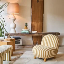 Fabrique de Styles Fauteuils*Fauteuil rayé en coton et bois d'hévéa - Belly