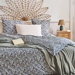 Fabrique de Styles Housses De Couette*Housse de couette 240x220 cm et 2 taies d'oreiller 60x60cm en coton imprimé fleurs - Malia