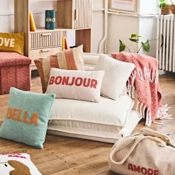 Fabrique de Styles Coussins Et Housses*Housse de coussin bouclette "Bella" et camel 45x45cm - Funky