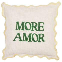 Fabrique de Styles Coussins Et Housses*Housse de coussin brodé " More Amor"' en coton écru et vert 45x45cm - Lumi