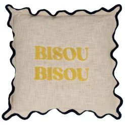 Fabrique de Styles Coussins Et Housses*Housse de coussin brodée bisou en coton jaune et bleu 45x45cm - Lumi