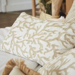 Fabrique de Styles Coussins Et Housses*Housse de coussin coton motif coreil blanc et beige 50x30cm - estran