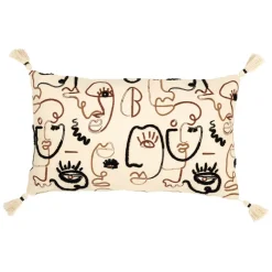 Fabrique de Styles Coussins Et Housses*Housse de coussin rectangulaire visage brodée écru, et noir 50x30cm - terre brulée