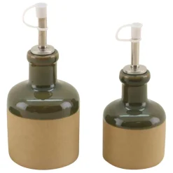 Fabrique de Styles Ustensibles De Cuisine*Huilier et vinaigrier en grès 27.5cl/17.5cl - Jade