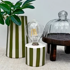 Fabrique de Styles Lampes À Poser*Lampe à piles en faïence rayée et blanc h17cm