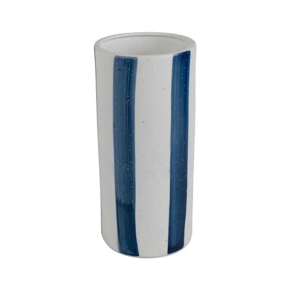 Fabrique de Styles Lampes À Poser*Lampe cylindre en porcelaine rayée et blanc h24cm - Alaria