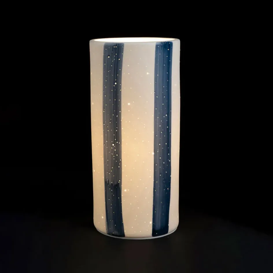 Fabrique de Styles Lampes À Poser*Lampe cylindre en porcelaine rayée et blanc h24cm - Alaria