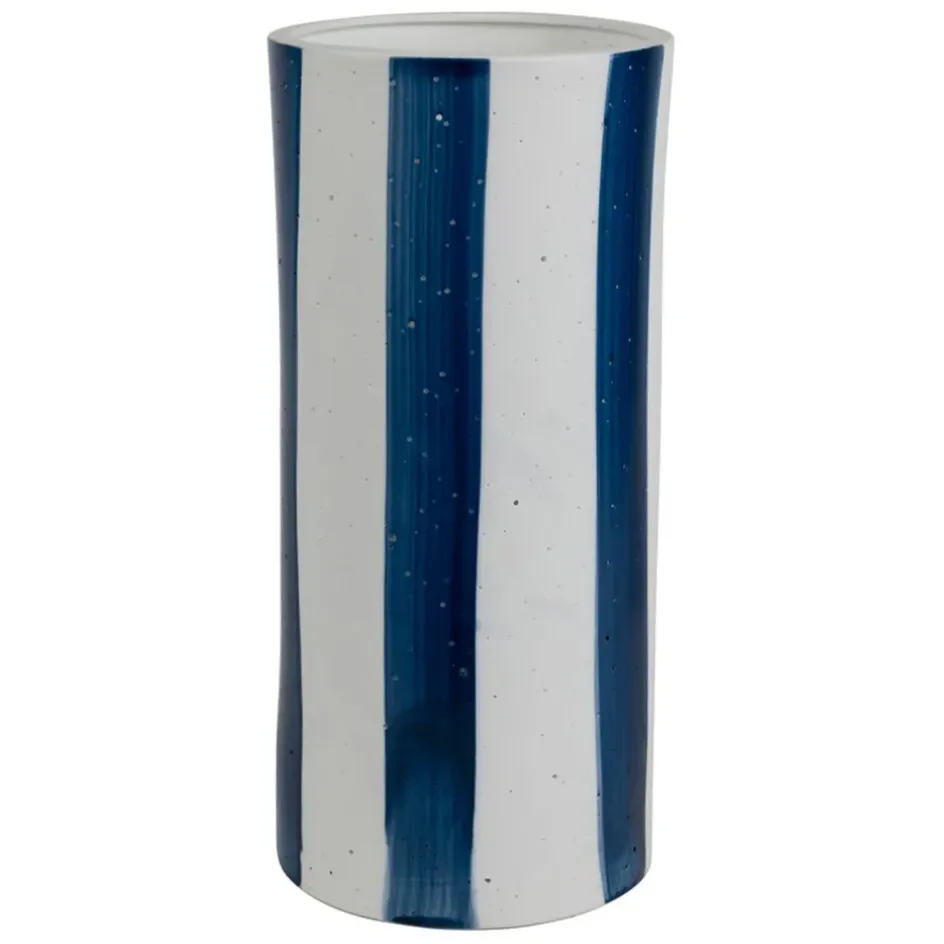 Fabrique de Styles Lampes À Poser*Lampe cylindre en porcelaine rayée et blanc h28cm - Alaria