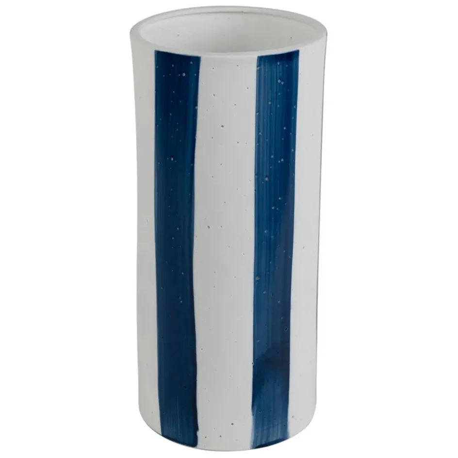 Fabrique de Styles Lampes À Poser*Lampe cylindre en porcelaine rayée et blanc h28cm - Alaria