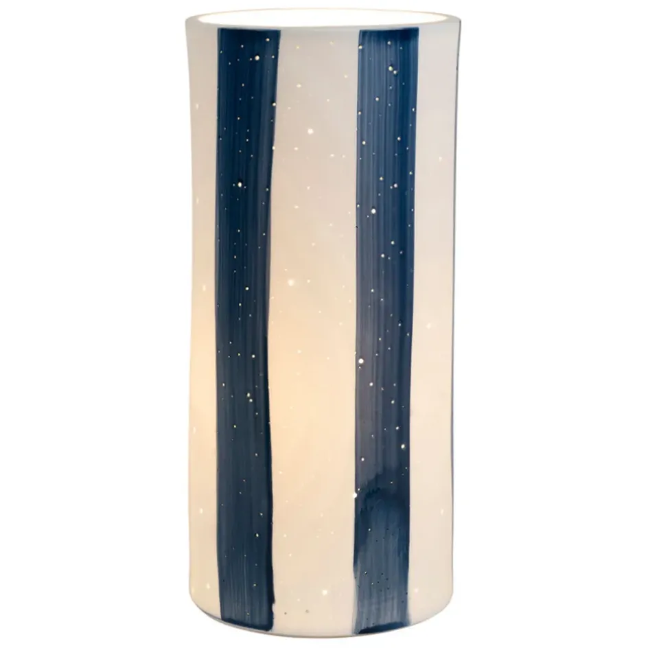 Fabrique de Styles Lampes À Poser*Lampe cylindre en porcelaine rayée et blanc h28cm - Alaria