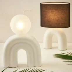 Fabrique de Styles Lampes À Poser*Lampe en céramique et coton ecru et noir h34.5cm - Organic