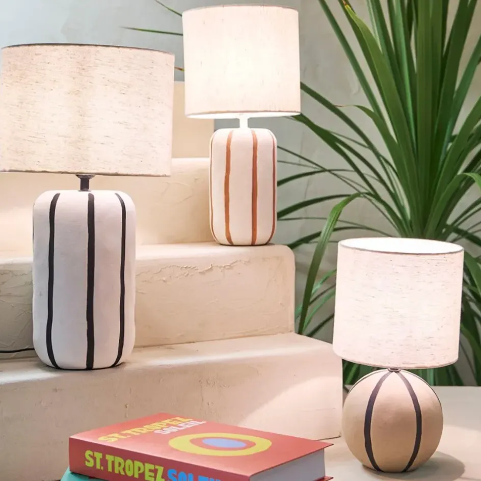 Fabrique de Styles Lampes À Poser*Lampe en céramique rayée et noir h34cm - Paese