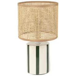 Fabrique de Styles Lampes À Poser*Lampe en céramique rayée émeraude et blanc h27cm - Medi