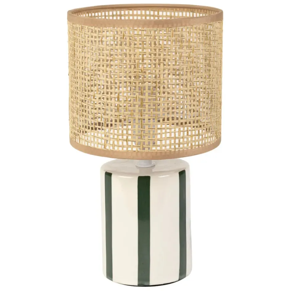 Fabrique de Styles Lampes À Poser*Lampe en céramique rayée émeraude et blanc h27cm - Medi