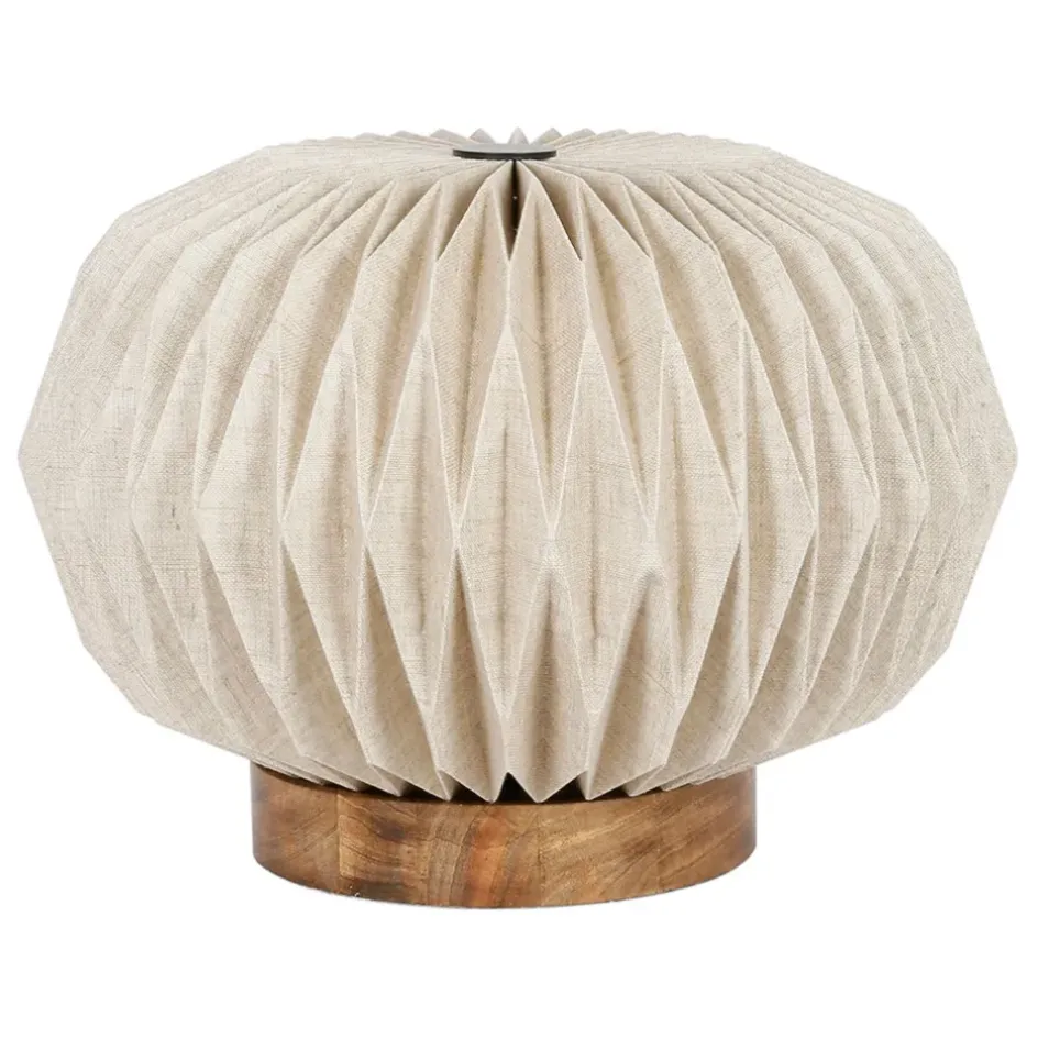Fabrique de Styles Lampes À Poser*Lampe en papier et lin blanc et support en manguier d43xh31cm - Fontelo