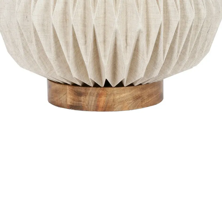 Fabrique de Styles Lampes À Poser*Lampe en papier et lin blanc et support en manguier d43xh31cm - Fontelo