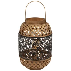 Fabrique de Styles Lampes À Poser*Lampe lanterne en fer et bambou h36.5cm noir et doré - flaural