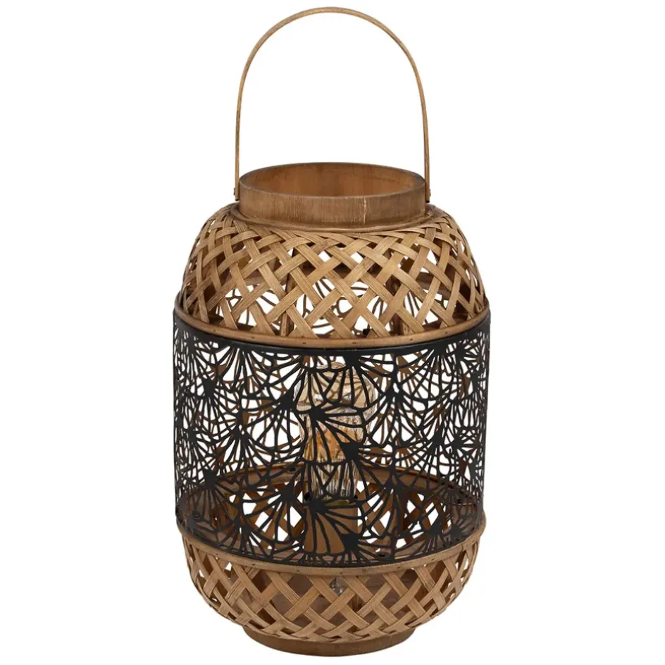 Fabrique de Styles Lampes À Poser*Lampe lanterne en fer et bambou h36.5cm noir et doré - flaural