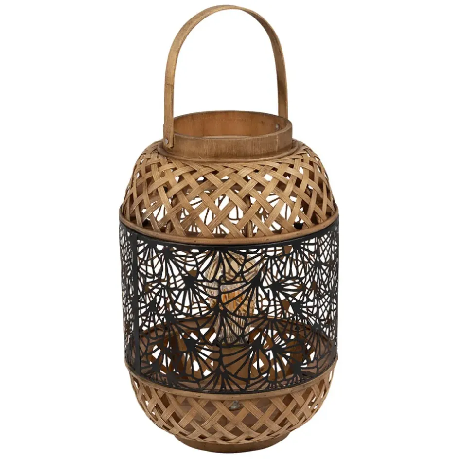 Fabrique de Styles Lampes À Poser*Lampe lanterne en fer et bambou h36.5cm noir et doré - flaural