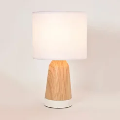Fabrique de Styles Lampes À Poser*Lampe touch métal effet bois et coton blanc h33cm - Baltik